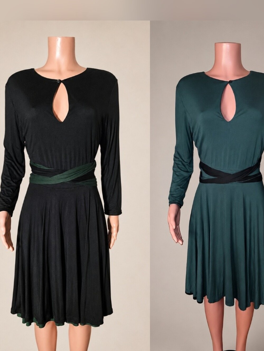 Reversible Siro Viscose Keyhole Wrap Midi Dress in Black and Teal L
